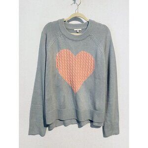 Kate And Sam Sweater Womens XXL Gray Pink Cable Knit Heart Crew Neck Romantic